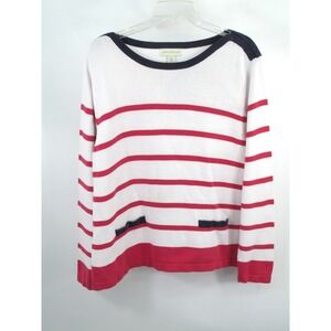 Appleseed's Women XL White Red Striped Nautical Boat Neck Cotton Sweater